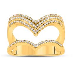 3/8 CTW Womens Round Diamond Chevron Band Ring 10kt Yellow Gold - REF-54H5R