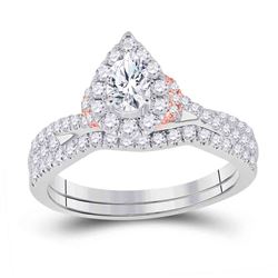 1 CTW Pear Diamond Bridal Wedding Ring 14kt Two-tone Gold - REF-136F4W