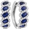 Image 1 : 3 & 3/8 CTW Womens Oval Blue Sapphire Diamond Hoop Earrings 18kt White Gold - REF-197W6H