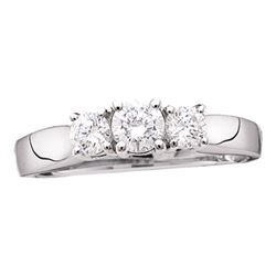 1 CTW Round Diamond 3-stone Bridal Wedding Engagement Ring 14kt White Gold - REF-108N3A