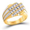 Image 1 : 1/2 CTW Mens Round Diamond Triple Row Cluster Ring 10kt Yellow Gold - REF-51R2X