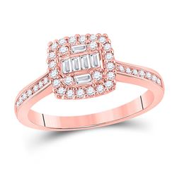 1/2 CTW Baguette Diamond Halo Cluster Bridal Wedding Engagement Ring 14kt Rose Gold - REF-60M2F