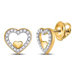 1/8 CTW Womens Round Diamond Heart Earrings 10kt Yellow Gold - REF-12H2R