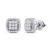 Image 1 : 1/2 CTW Womens Round Diamond Square Cluster Earrings 10kt White Gold - REF-35H4R