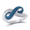 Image 1 : 1/3 CTW Womens Round Blue Color Enhanced Diamond Infinity Ring 10kt White Gold - REF-29T9V