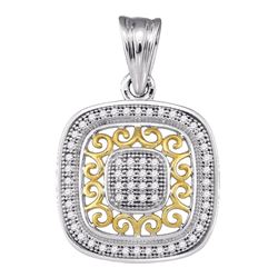 1/6 CTW Womens Round Diamond Square Pendant 10kt Two-tone Gold - REF-17V6Y