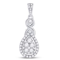 1/2 CTW Womens Round Diamond Cluster Pendant 10kt White Gold - REF-45H2R