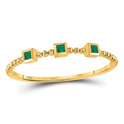 0.03 CTW Womens Princess Emerald Beaded 3-stone Stackable Band Ring 10kt Yellow Gold - REF-6R7X