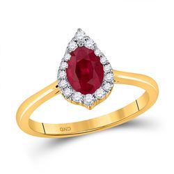 3/4 CTW Womens Pear Ruby Diamond Halo Fashion Ring 14kt Yellow Gold - REF-42R8X