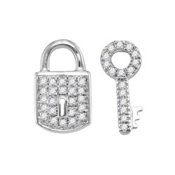 1/10 CTW Womens Round Diamond Lock Key Fashion Earrings 10kt White Gold - REF-15R2X