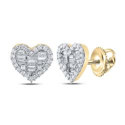 1/2 CTW Womens Baguette Diamond Heart Earrings 10kt Yellow Gold - REF-27T3V