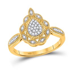 1/8 CTW Womens Round Diamond Teardrop Cluster Ring 10kt Yellow Gold - REF-20M5F