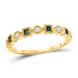 1/8 CTW Womens Princess Emerald Diamond Square Dot Stackable Band Ring 10kt Yellow Gold - REF-17T6V