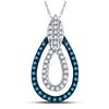 Image 1 : 1/5 CTW Womens Round Blue Color Enhanced Diamond Teardrop Pendant 10kt White Gold - REF-12A2M