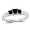 Image 1 : 7/8 CTW Princess Black Color Enhanced Diamond 3-stone Bridal Ring 10kt White Gold - REF-26V5Y