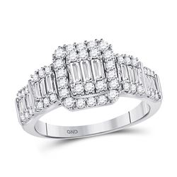 1 CTW Baguette Diamond Cluster Bridal Wedding Engagement Ring 14kt White Gold - REF-88H5R