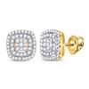 Image 1 : 1/4 CTW Womens Round Diamond Square Frame Cluster Earrings 10kt Yellow Gold - REF-27V3Y
