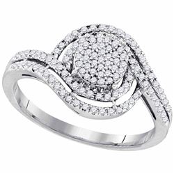 1/3 CTW Womens Round Diamond Swirl Cluster Ring 10kt White Gold - REF-27M3F