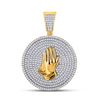 Image 1 : 1 CTW Mens Round Diamond Praying Hands Circle Charm Pendant 10kt Yellow Gold - REF-99T2V
