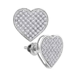 1/3 CTW Womens Round Diamond Heart Cluster Earrings 10kt White Gold - REF-23N3A