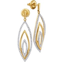 1/2 CTW Womens Round Diamond Marquise Dangle Earrings 10kt Yellow Gold - REF-40X8T