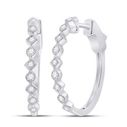 1/2 CTW Womens Round Diamond Milgrain Square Dot Hoop Earrings 14kt White Gold - REF-81F7W