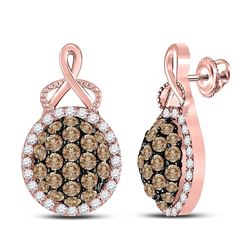 1 CTW Womens Round Brown Diamond Cluster Earrings 14kt Rose Gold - REF-68W2H