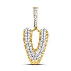 1 CTW Mens Round Diamond V Letter Charm Pendant 10kt Yellow Gold - REF-68N2A