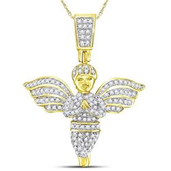 3/8 CTW Mens Round Angel Diamond Charm Pendant 10kt Yellow Gold - REF-44X4T