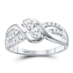 5/8 CTW Round Diamond 2-stone Bridal Wedding Engagement Ring 10kt White Gold - REF-72Y3N