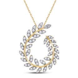3/4 CTW Womens Round Diamond Vine Leaf Teardrop Pendant 14kt Yellow Gold - REF-58M5F