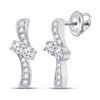 Image 1 : 1/4 CTW Womens Round Diamond Drop Bypass 2-stone Earrings 14kt White Gold - REF-27H3R