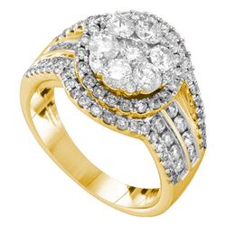 2 CTW Womens Round Diamond Flower Cluster Ring 14kt Yellow Gold - REF-218F2W