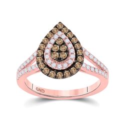 3/4 CTW Womens Round Brown Diamond Teardrop Ring 14kt Rose Gold - REF-74N9A