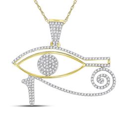 1/2 CTW Mens Round Diamond Eye of Horus Charm Pendant 10kt Yellow Gold - REF-44V4Y