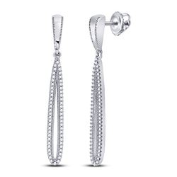 1/3 CTW Womens Round Diamond Oblong Teardrop Dangle Earrings 10kt White Gold - REF-34A3M