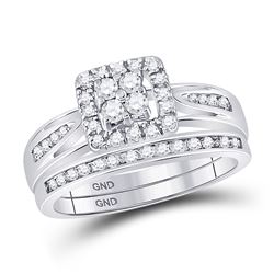 1/2 CTW Round Diamond Cluster Bridal Wedding Ring Band Set 10kt White Gold - REF-55W3H