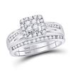 Image 1 : 1/2 CTW Round Diamond Cluster Bridal Wedding Ring Band Set 10kt White Gold - REF-55W3H