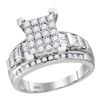 Image 1 : 1/2 CTW Round Diamond Cluster Bridal Wedding Engagement Ring 10kt White Gold - REF-45M2F
