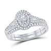 Image 1 : 1/2 CTW Round Diamond Oval Bridal Wedding Ring Band Set 10kt White Gold - REF-58H2R