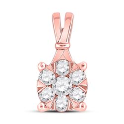 1/3 CTW Womens Round Diamond Flower Cluster Pendant 14kt Rose Gold - REF-31W4H