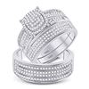 Image 1 : 3/4 CTW His Hers Round Diamond Cluster Matching Wedding Set 10kt White Gold - REF-105Y7N