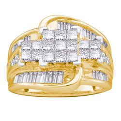 3 CTW Princess Diamond Cluster Bridal Wedding Engagement Ring 14kt Yellow Gold - REF-286X4T