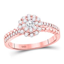 1/2 CTW Round Diamond Solitaire Beaded ridal Wedding Engagement Ring 14kt Rose Gold - REF-51A8M