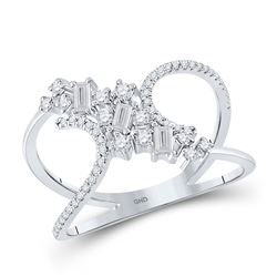 1/3 CTW Womens Baguette Round Diamond Scattered Negative Space Ring 14kt White Gold - REF-34M3F