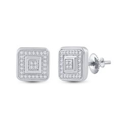 1/6 CTW Womens Round Diamond Square Earrings 10kt White Gold - REF-18M5F