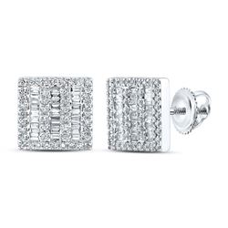 1/2 CTW Mens Baguette Diamond Square Earrings 10kt White Gold - REF-40T8V