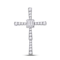 5/8 CTW Womens Baguette Diamond Cross Pendant 14kt White Gold - REF-58F5W