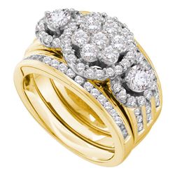 2 CTW Round Diamond 3-Piece Bridal Wedding Ring 14kt Yellow Gold - REF-248V7Y