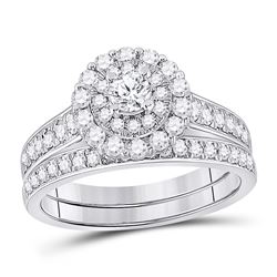1 CTW Round Diamond Bridal Wedding Ring Band Set 10kt White Gold - REF-92V3Y